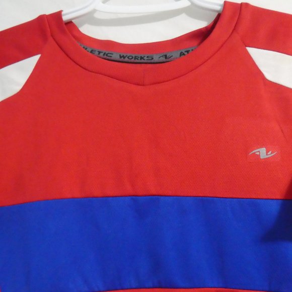 ATHLETIC WORKS | large, 14 | Red Exercise T-Shirt | Mesh Sides | White Stripes - Picture 3 of 13